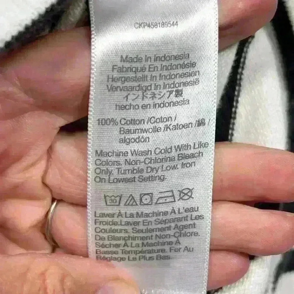 MADEWELL Striped Crop ¾ Sleeve Raw Seam Heavyweight Cotton Sweater Women Small - Picture 7 of 10